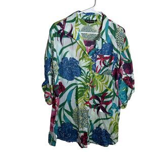 KikiSol Blouse Women's XL Colorful Button Up Maximalist Bold Artsy Floral Top